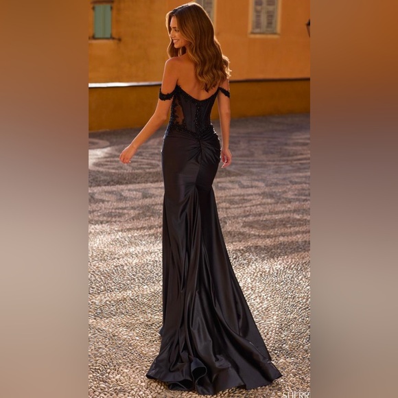 COPY - Sherri Hill. 56998. Fitted off the shoulder gown with sheer bodice. - Picture 2 of 9